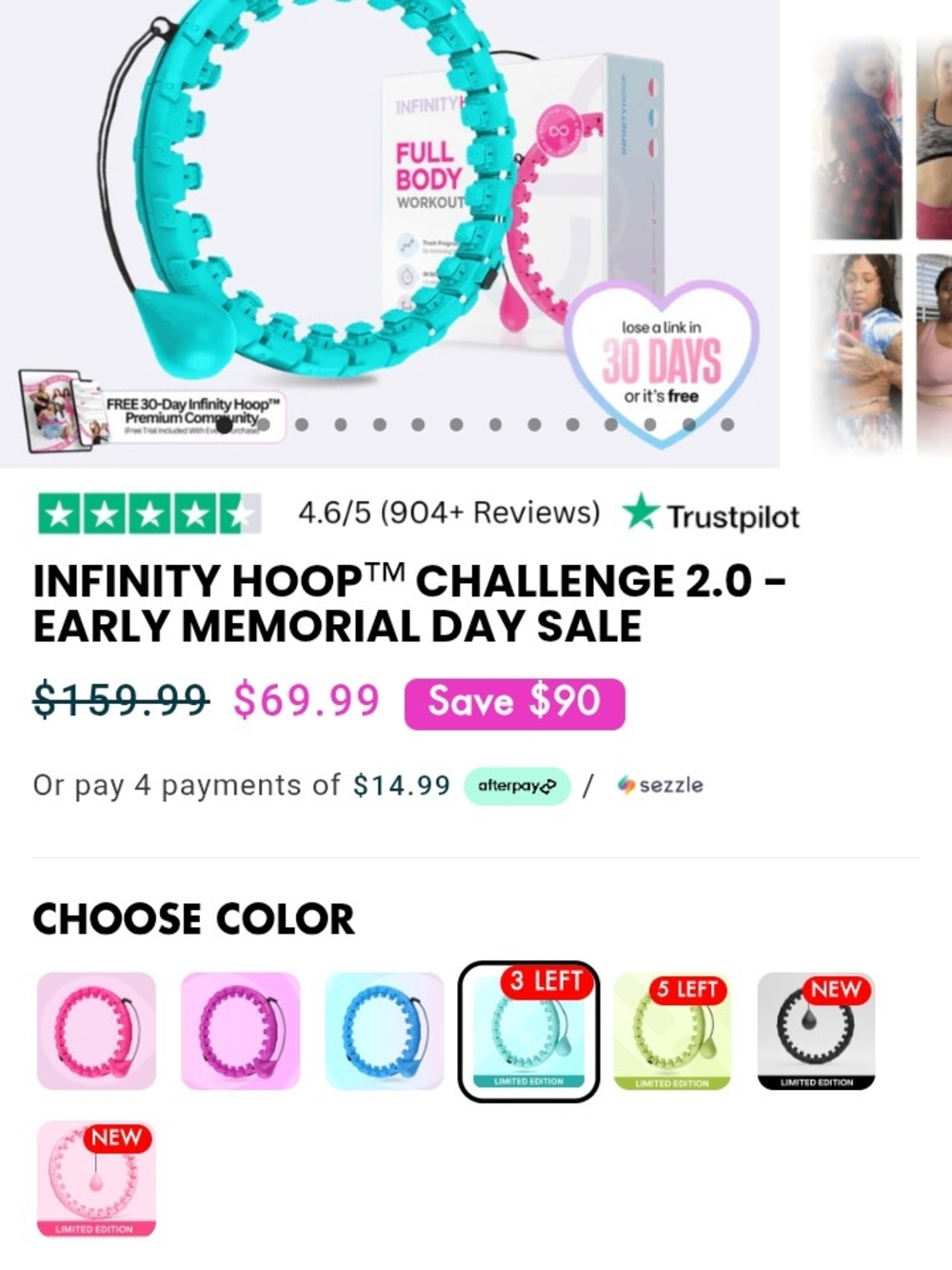 INFINITY HOOP Teal Fitness Ring With Sweat Band (S-XXL) - Picture 6 of 8